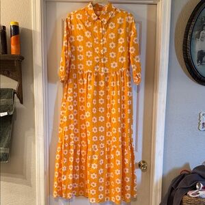 Source Unknown Orange Floral Long Sleeve Dress